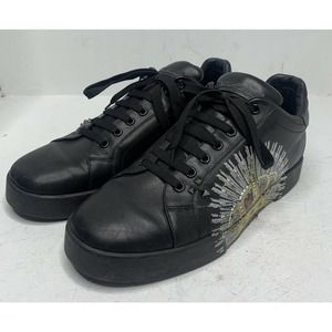 DOLCE & GABBANA Crown Print Leather Sneakers Sz 11